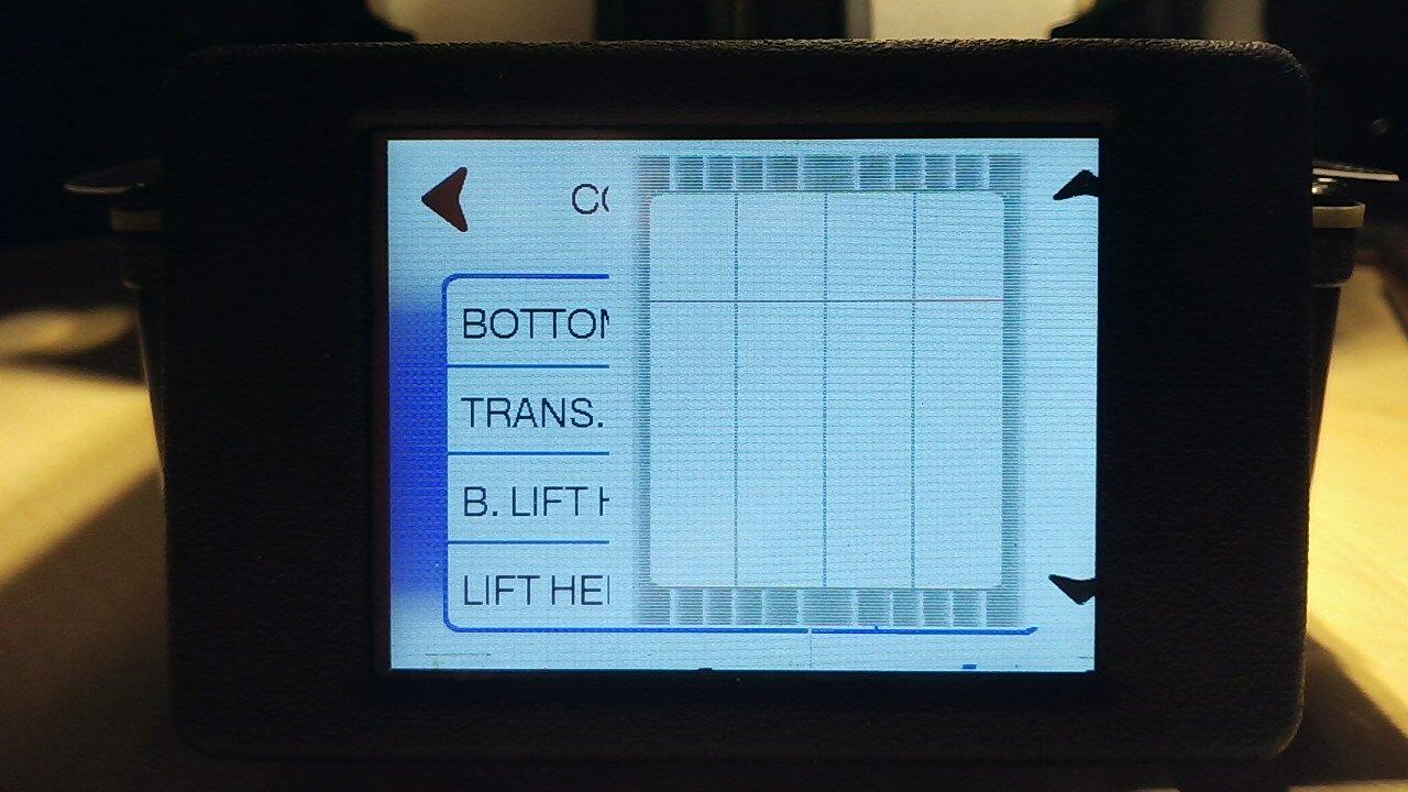 photo of the screen of the Lite3DP Gen2 showing a broken menu with white background